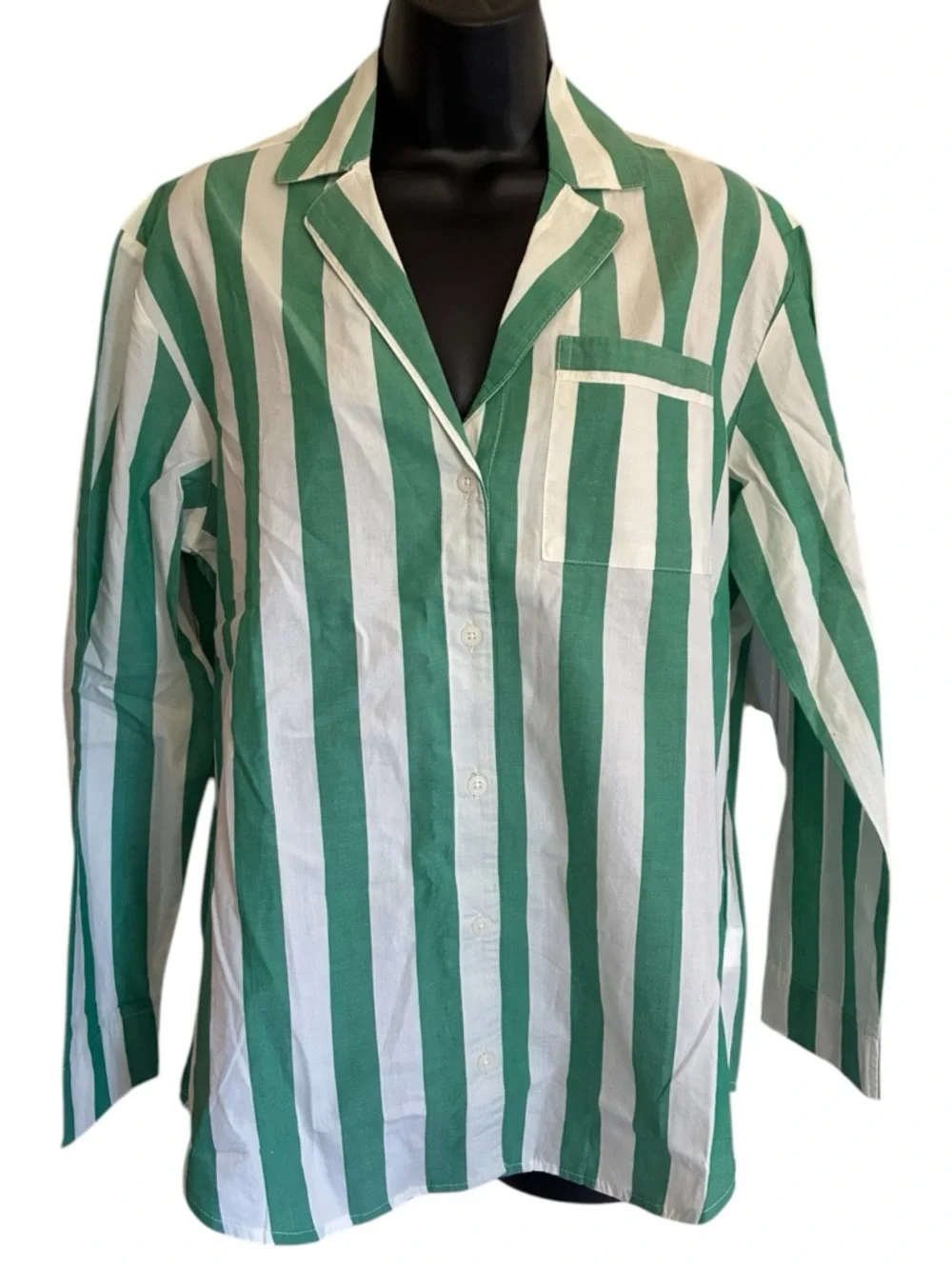 NWT Old Navy Green and White Vertical Stripe-Up Pajama Shirt - Size XS